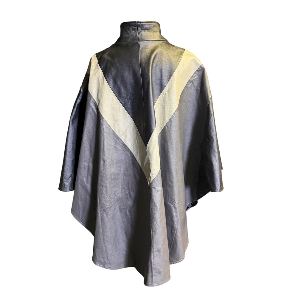 Vintage Midnight Velvet Colorblock Leather Cape Coat Jacket O/S Retro 80s 90s